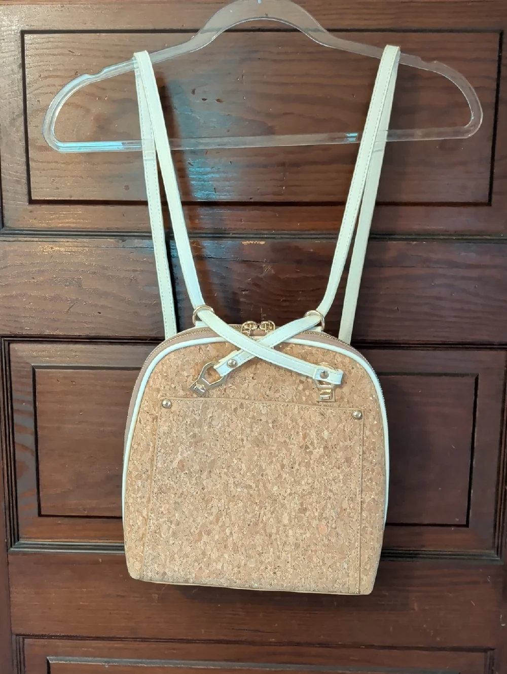 Beige Cork With Gold Flecks Mini Backpack with Cream Trim